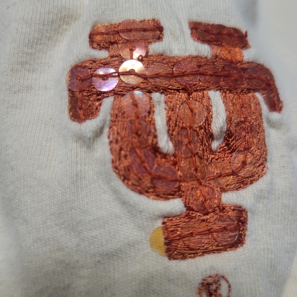 University of Texas UT Longhorn Embroidered Beaded Sequin Mid Sleeve Top, M - Picture 8 of 9